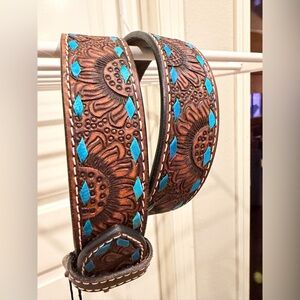 Brown and Blue Embossed Leather Belt